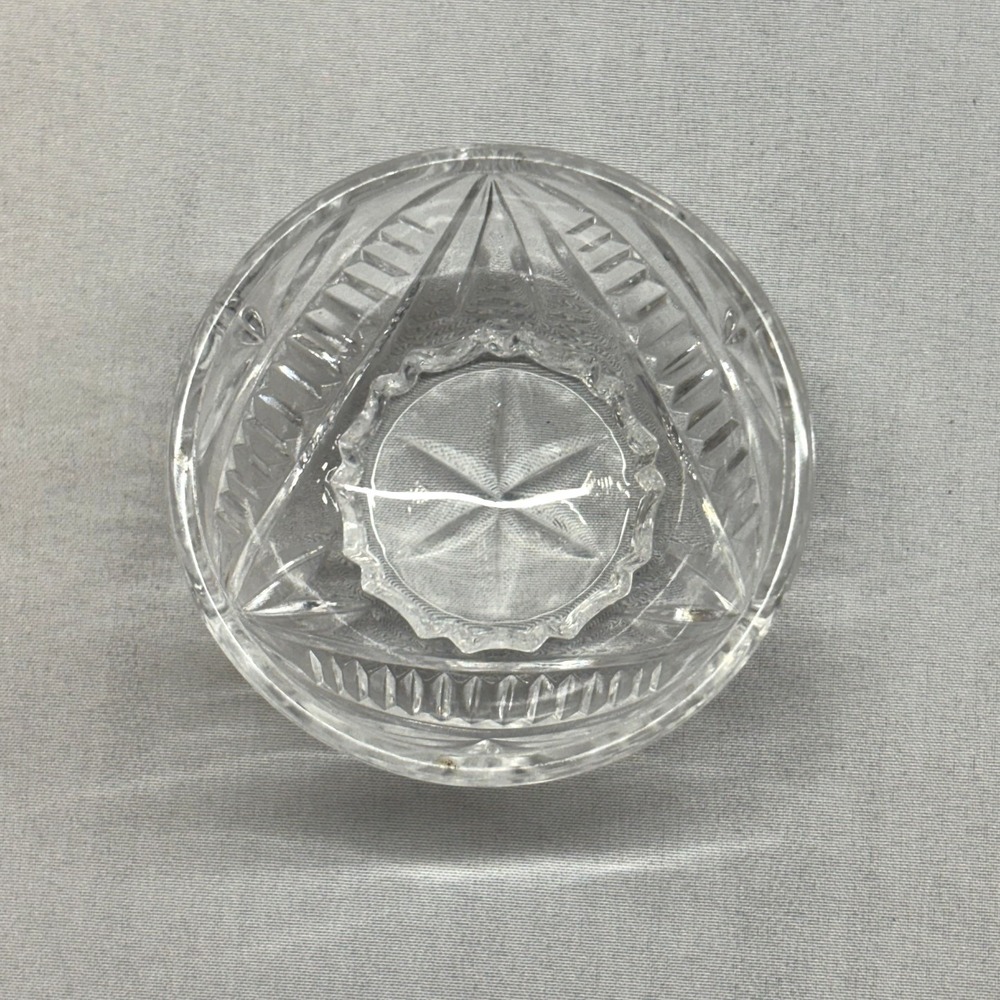Unbranded Cut Glass Salt Cellar Small Clear Excellent Starburst Pattern Dish